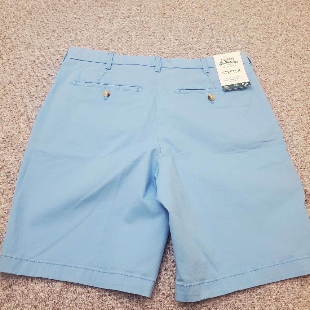 IZOD Saltwater Shorts Mens 32 Blue Chino Casual 9.5 Inseam New w/Tags - Picture 2 of 5